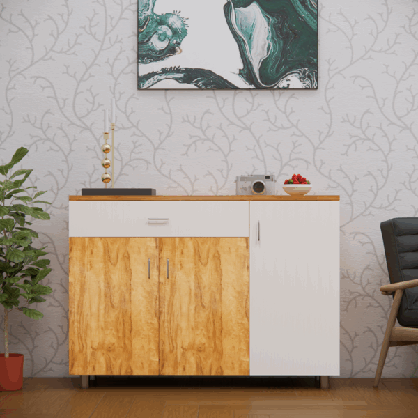 3 Door Multipurpose Shoe Cabinet with Drawer in Plateau Apple and Highland Pine Finish(Free Installation)