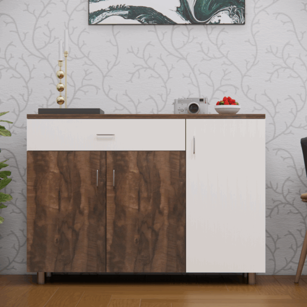 3 Door Multipurpose Cabinet with Drawer in Coachwood Brown and Highland Pine Finish(Free Installation)