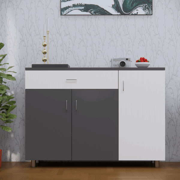 3 Door Multipurpose Shoe Cabinet with Drawer in Slated Grey and Highland Pine Finish