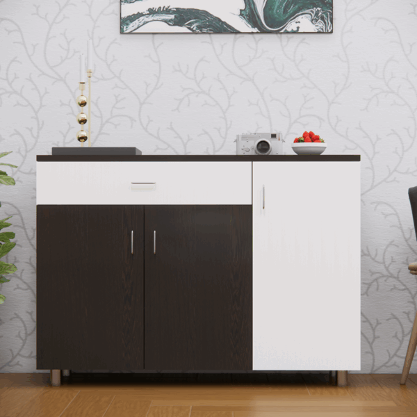 3 Door Multipurpose Shoe Cabinet with Drawer in Chiyoda Wenge and Highland Pine Finish