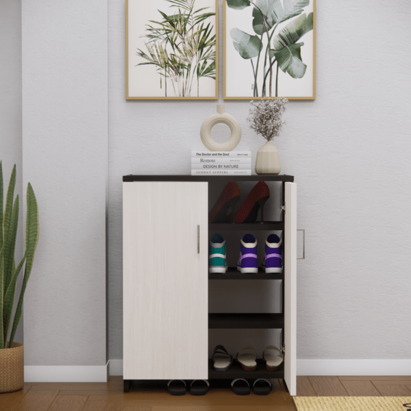 Multipurpose 2-Door Shoe Cabinet with 4 Shelves – Highland Pine & Chiyoda Wenge Finish, DIY Assembly