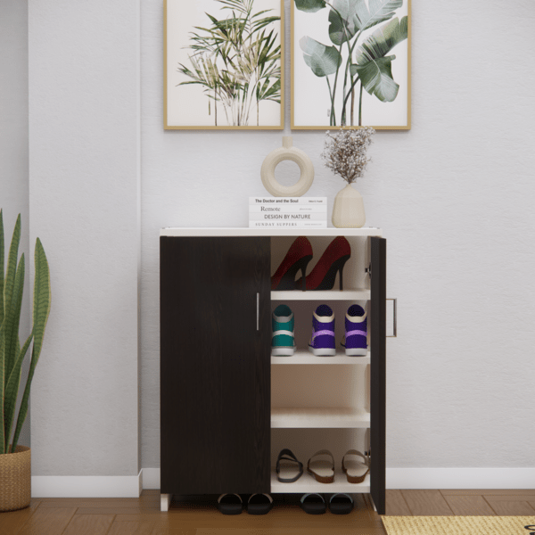 Multipurpose 2-Door Shoe Cabinet with 4 Shelves – Highland Pine & Chiyoda Wenge Finish, DIY Assembly