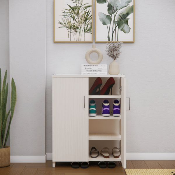 Multipurpose 2-Door Shoe Cabinet with 4 Shelves – Highland Pine Finish, DIY Assembly