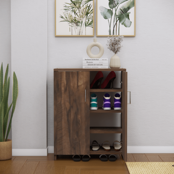 Multipurpose 2-Door Shoe Cabinet with 4 Shelves – Coachwood Brown Finish, DIY Assembly