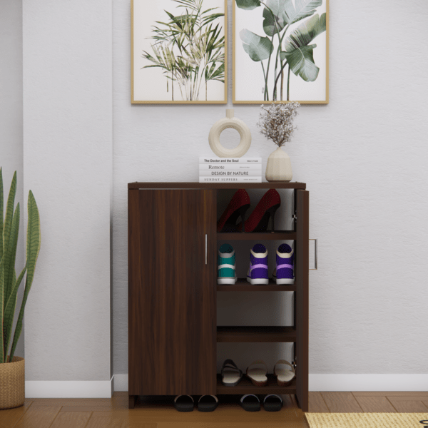 Multipurpose 2-Door Shoe Cabinet with 4 Shelves – Asian Walnut Finish, DIY Assembly