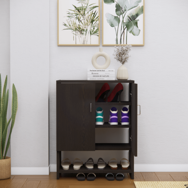 Multipurpose 2-Door Shoe Cabinet with 3 Closed Shelves & 1 Open Shelf – Chiyoda Wenge Finish, DIY Assembly