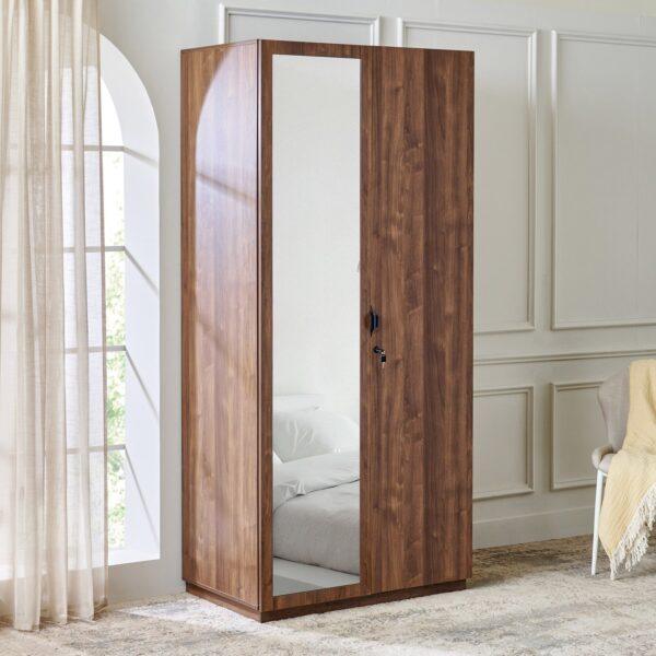 Grand 90cm Wide Mirrored Wardrobe with Internal Safe & Extra Depth – Walnut Finish