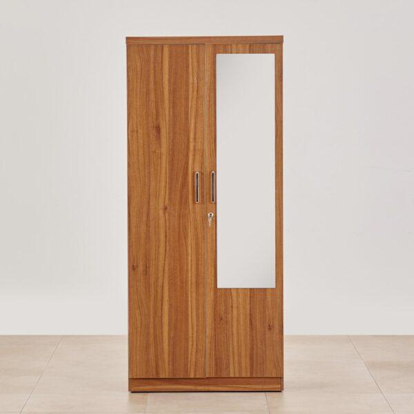 Classic Wooden 2-Door Wardrobe with Integrated Dressing Mirror & Lockable Drawer