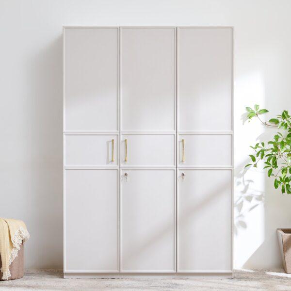 182cm Classic Walnut Wood-Grain 3-Door Wardrobe with Dual Security Locks and Full-Width Hanging Rail