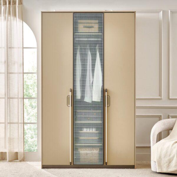 Grand 3-Door Luxury Wardrobe (225cm Tall) – Faux Leather & Textured Glass Finish