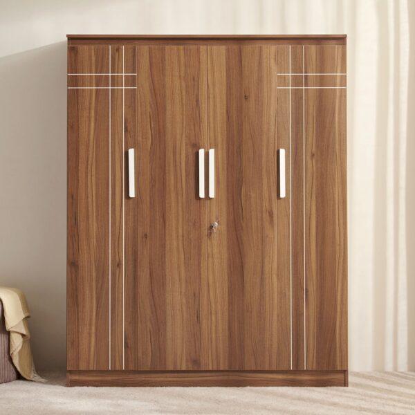 Modern 200cm Graphite Grey 4-Door Wardrobe, Black Accents, and Quadruple Security Locks