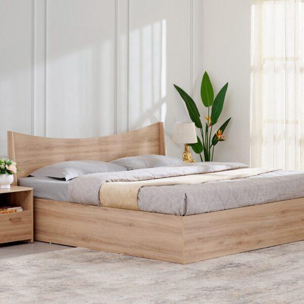 Modern Curved Queen Size Bed with Integrated Multi-Compartment Box Storage – Arctic White