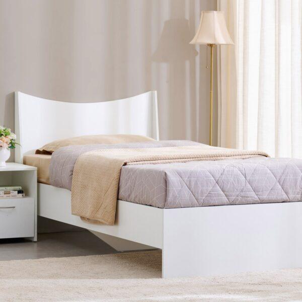 Modern Curved Single Bed with Integrated Box Storage – Premium Walnut Finish