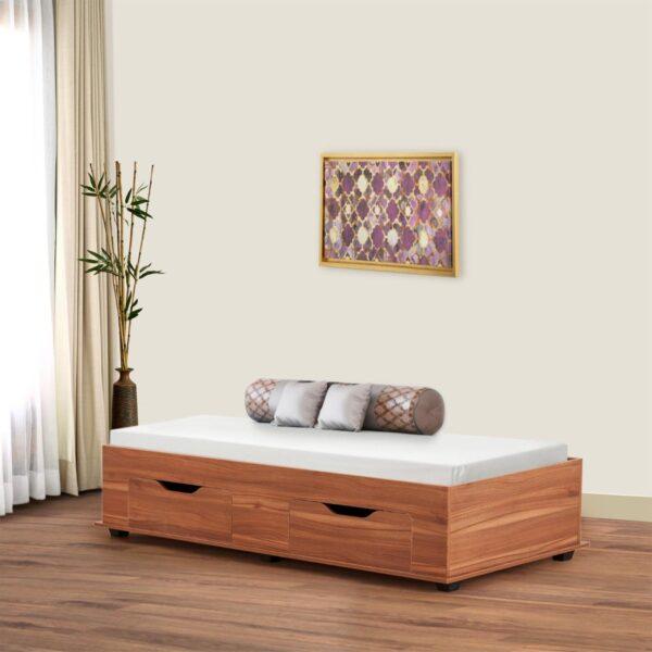 Modern Multipurpose Single Diwan Bed with Dual Side-Access Storage – Premium Walnut Finish