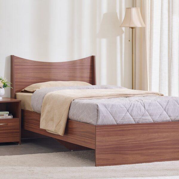 Modern Curved Single Bed in Premium Walnut – Minimalist No-Storage Design
