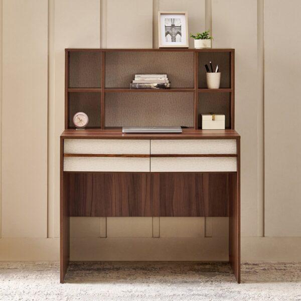 Executive Dual-Tone Study Desk with 6-Compartment Hutch, Twin Storage Drawers, and Integrated Cable Management