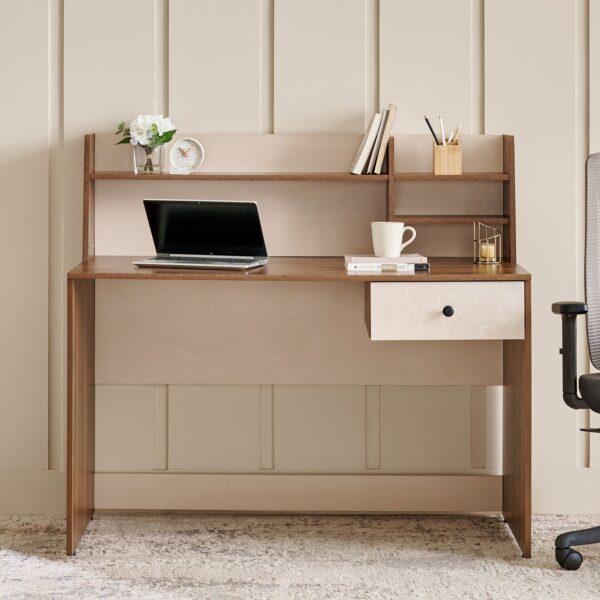 Mid-Century Modern Executive Study Desk with Solid Wood Tapered Legs and Integrated Storage Drawer