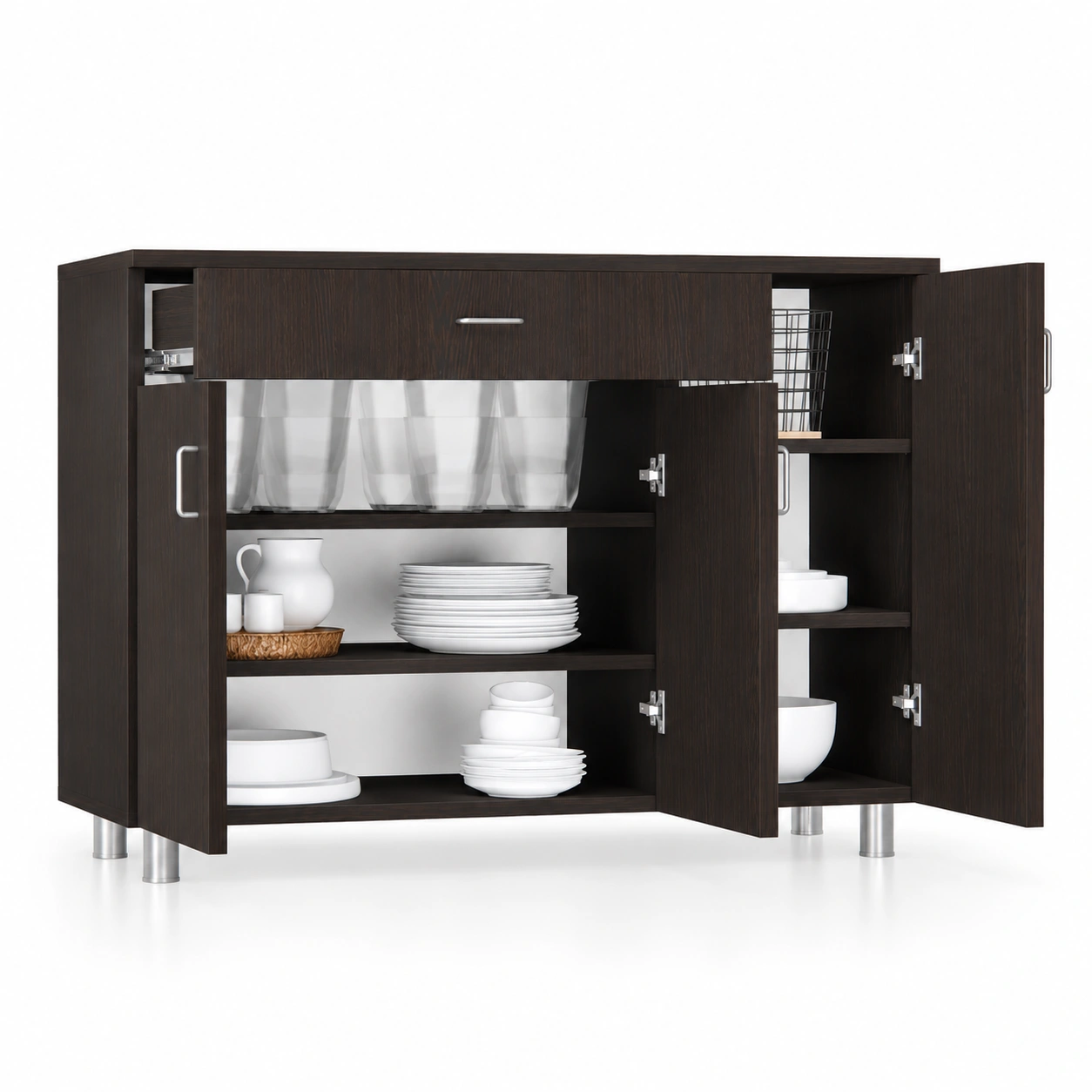SP-KITCAB-078K_1 3 Door Multipurpose Cabinet with Drawer in Chiyoda Wenge Finish (Free Installation) - Image 1