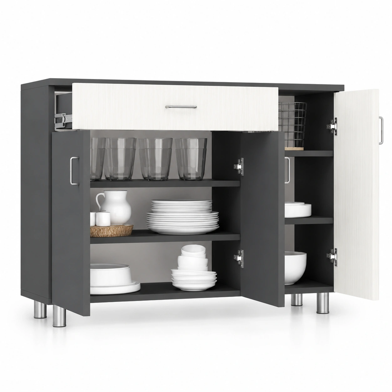 SP-KITCAB-080K_1-5 3 Door Multipurpose Shoe Cabinet with Drawer in Slated Grey & Highland Pine Finish(Free Installation) - Image 1